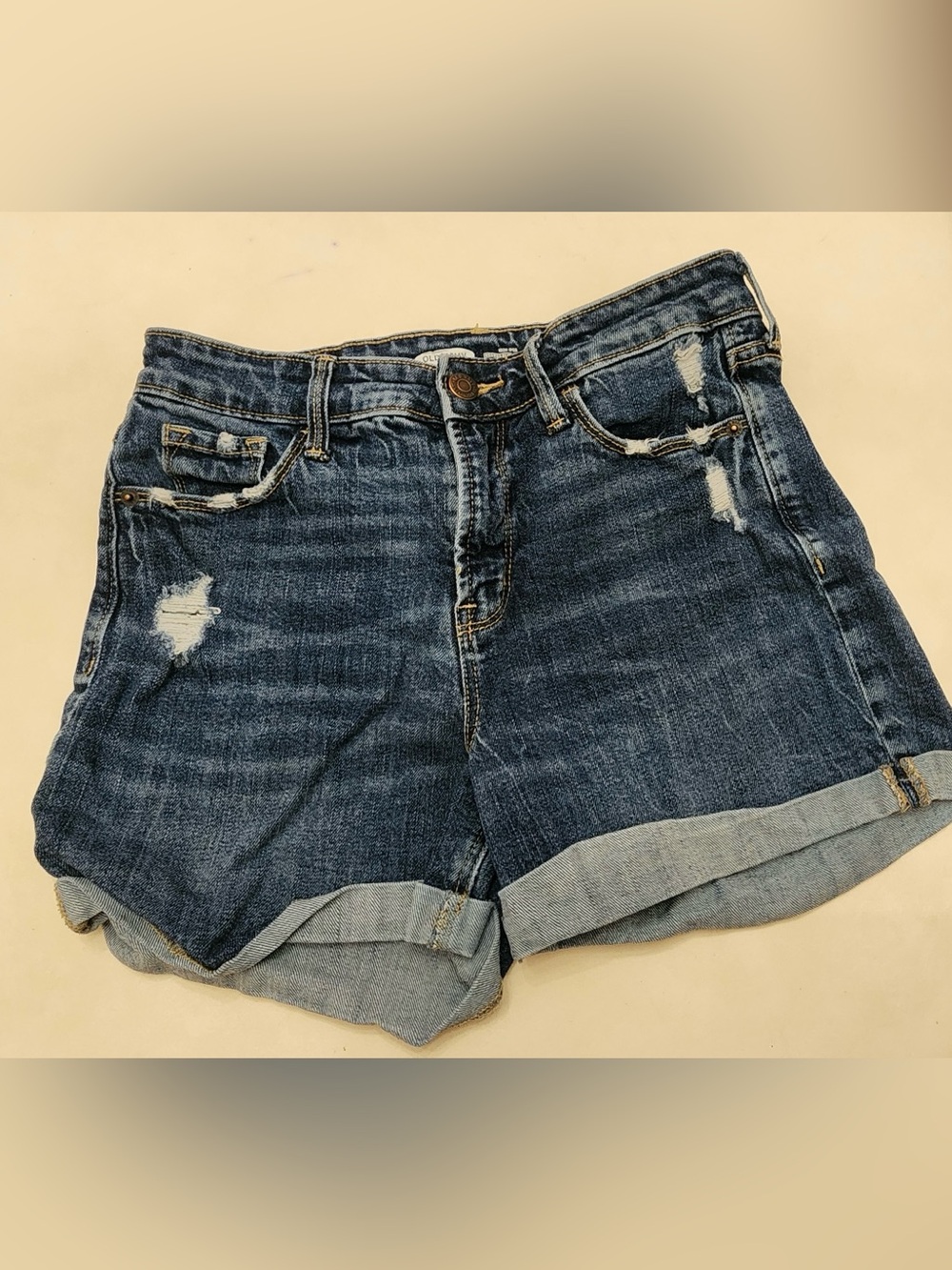 Old Navy Dark Blue Distressed Roll-Cuff Denim Shorts